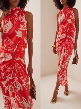 ANDRES OTALORA Cultivo Gathered Floral Print Midi Dress Sz 4